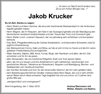 Traueranzeige von Jakob Krucker von Memminger Zeitung