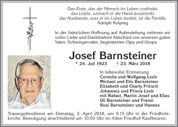Traueranzeige von Josef Barnsteiner von Allgäuer Zeitung, Kaufbeuren/Buchloe