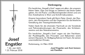 Traueranzeige von Josef Engstler von Allgäuer Zeitung, Marktoberdorf