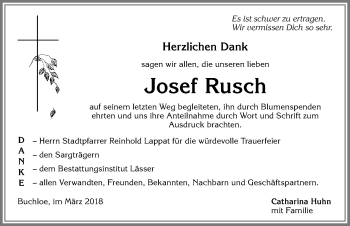 Traueranzeige von Josef Rusch von Allgäuer Zeitung, Kaufbeuren/Buchloe