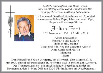 Traueranzeige von Julius Frei von Allgäuer Zeitung, Marktoberdorf