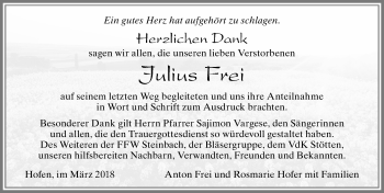 Traueranzeige von Julius Frei von Allgäuer Zeitung, Marktoberdorf