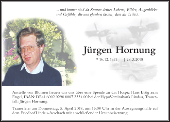 Traueranzeige von Jürgen Hornung von Der Westallgäuer