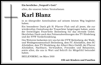 Traueranzeige von Karl Blanz von Allgäuer Anzeigeblatt