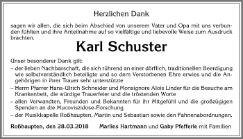 Traueranzeige von Karl Schuster von Allgäuer Zeitung, Füssen