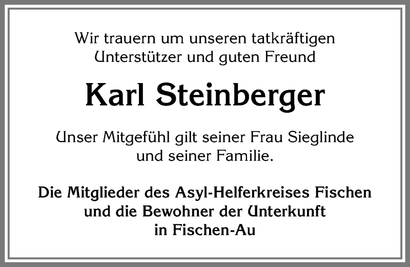  Traueranzeige für Karl Steinberger vom 03.03.2018 aus Allgäuer Anzeigeblatt
