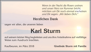 Traueranzeige von Karl Sturm von Allgäuer Zeitung, Kaufbeuren/Buchloe