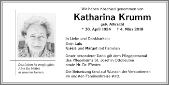 Traueranzeige von Katharina Krumm von Memminger Zeitung