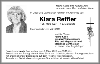 Traueranzeige von Klara Reffler von Memminger Zeitung