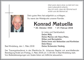 Traueranzeige von Konrad Matuella von Allgäuer Anzeigeblatt