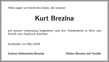 Traueranzeige von Kurt Brezina von Allgäuer Anzeigeblatt