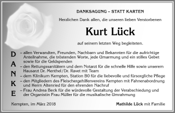 Traueranzeige von Kurt Lück von Allgäuer Zeitung,Kempten