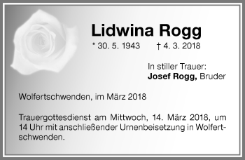 Traueranzeige von Lidwina Rogg von Memminger Zeitung