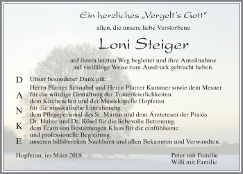 Traueranzeige von Loni Steiger von Allgäuer Zeitung, Füssen