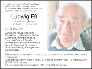 Traueranzeige von Ludwig Eß von Der Westallgäuer