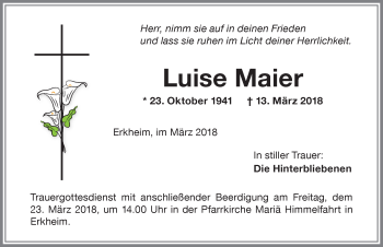 Traueranzeige von Luise Maier von Memminger Zeitung