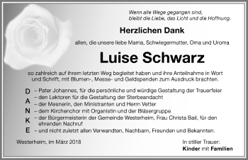 Traueranzeige von Luise Schwarz von Memminger Zeitung
