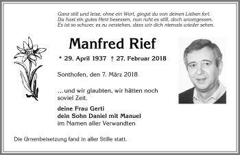 Traueranzeige von Manfred Rief von Allgäuer Anzeigeblatt