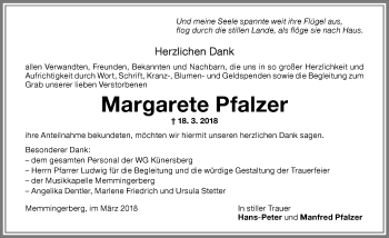Traueranzeige von Margarete Pfalzer von Memminger Zeitung