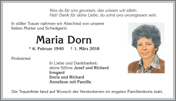 Traueranzeige von Maria Dorn von Allgäuer Zeitung,Kempten