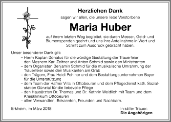 Traueranzeige von Maria Huber von Memminger Zeitung