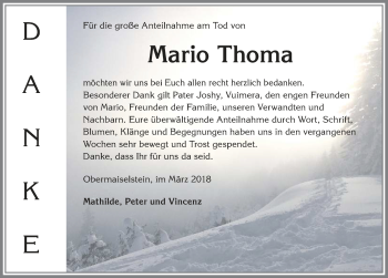 Traueranzeige von Mario Thoma von Allgäuer Anzeigeblatt