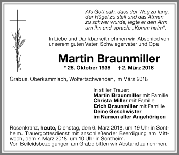 Traueranzeige von Martin Braunmiller von Allgäuer Zeitung