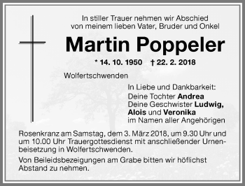 Traueranzeige von Martin Poppeler von Memminger Zeitung