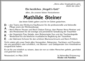 Traueranzeige von Mathilde Steiner von Allgäuer Zeitung, Kaufbeuren/Buchloe