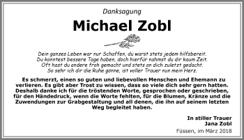 Traueranzeige von Michael Zobl von Allgäuer Zeitung, Füssen