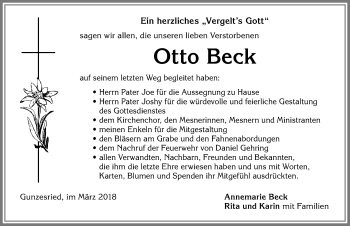 Traueranzeige von Otto Beck von Allgäuer Anzeigeblatt