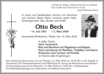 Traueranzeige von Otto Beck von Allgäuer Anzeigeblatt