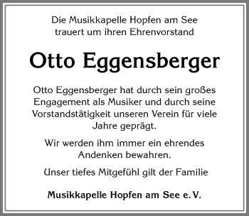 Traueranzeige von Otto Eggensberger von Allgäuer Zeitung, Füssen