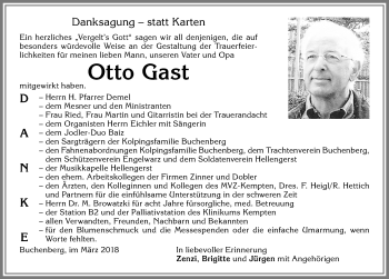 Traueranzeige von Otto Gast von Allgäuer Zeitung,Kempten