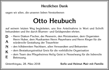 Traueranzeige von Otto Heubuch von Allgäuer Zeitung, Marktoberdorf