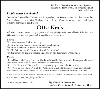 Traueranzeige von Otto Keck von Der Westallgäuer