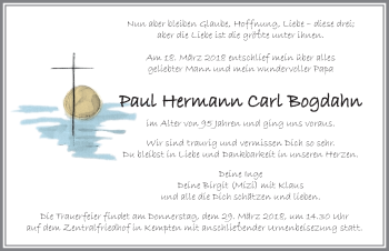 Traueranzeige von Paul Hermann Carl Bogdahn von Allgäuer Zeitung,Kempten