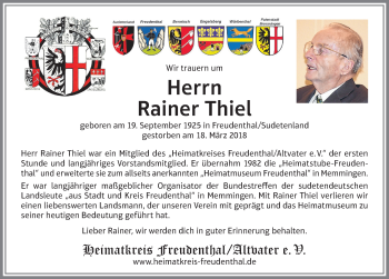 Traueranzeige von Rainer Thiel von Memminger Zeitung