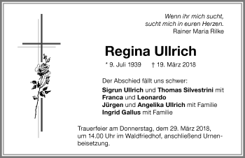Traueranzeige von Regina Ullrich von Memminger Zeitung