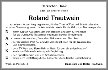Traueranzeige von Roland Trautwein von Allgäuer Zeitung, Kaufbeuren/Buchloe