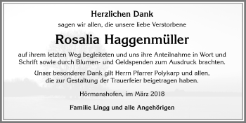 Traueranzeige von Rosalia Haggenmüller von Allgäuer Zeitung, Marktoberdorf