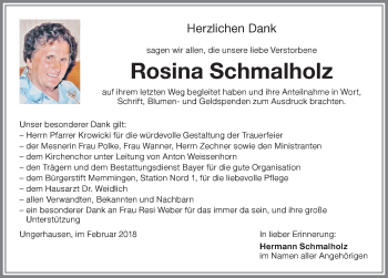 Traueranzeige von Rosina Schmalholz von Memminger Zeitung