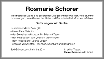 Traueranzeige von Rosmarie Schorer von Memminger Zeitung
