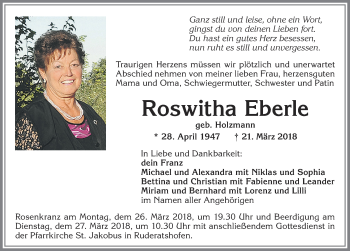 Traueranzeige von Roswitha Eberle von Allgäuer Zeitung