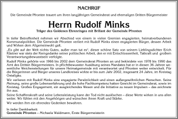 Traueranzeige von Rudolf Minks von Allgäuer Zeitung, Füssen