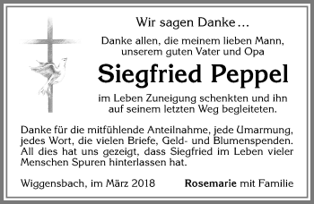 Traueranzeige von Siegfried Peppel von Allgäuer Zeitung,Kempten