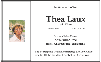 Traueranzeige von Thea Laux von Memminger Zeitung