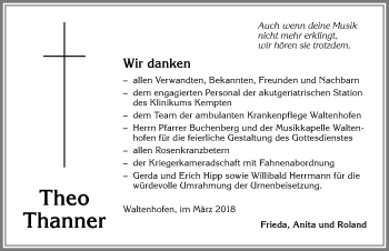 Traueranzeige von Theo Thanner von Allgäuer Zeitung,Kempten