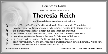 Traueranzeige von Theresia Reich von Allgäuer Zeitung,Kempten