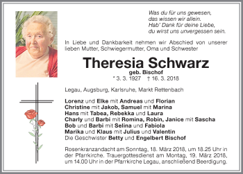 Traueranzeige von Theresia Schwarz von Memminger Zeitung